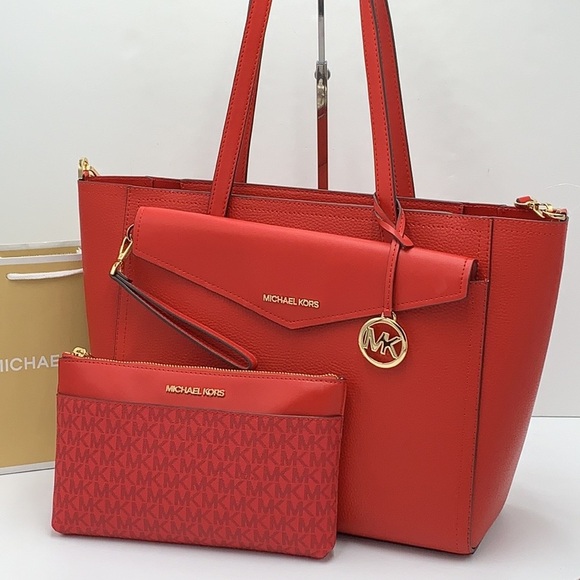 Michael Kors Maisie Large Pebbled Leather 3-in-1 Tote Bag Flame multi color - Picture 3 of 16